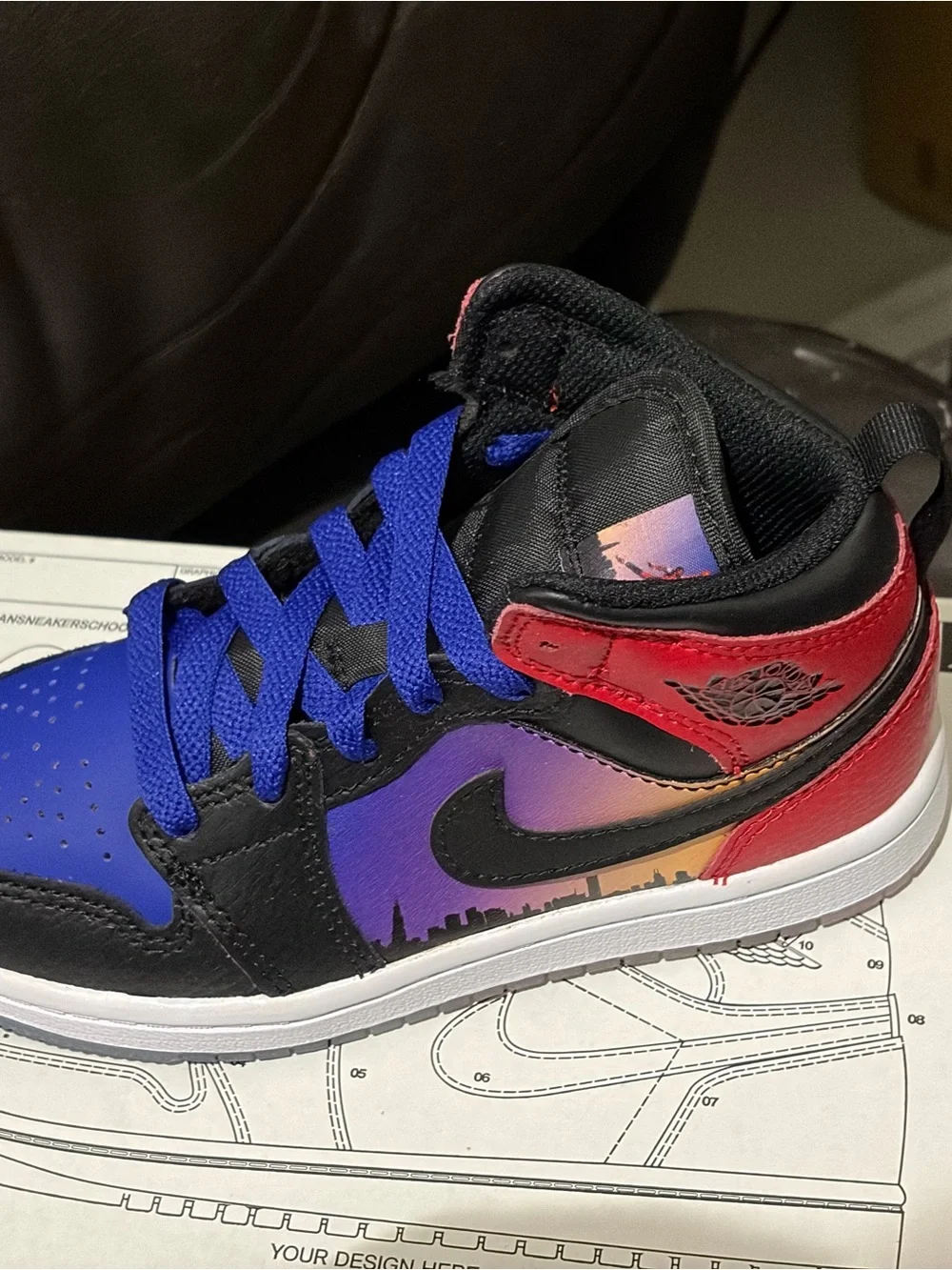 Jordan Air Jordan 1 Mid SS (GS) Kids Sneakers Black Blue Red 12.5c